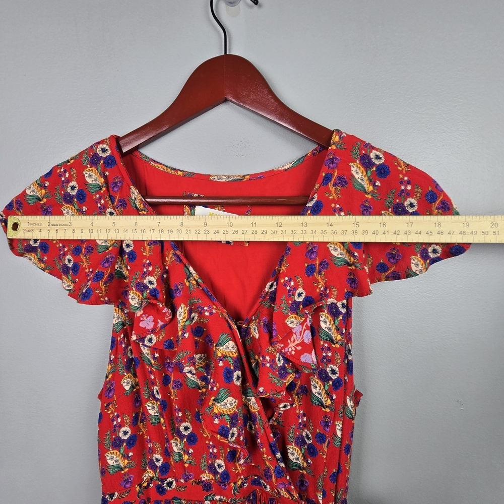 MAEVE BY ANTHROPOLOGIE Rosalia Wrap Dress Ruffled Floral Red Womens Size 12 - Picture 12 of 16